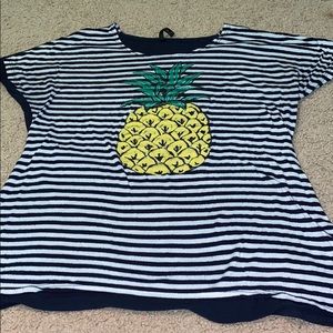 Blue and White Striped Pineapple Shirt
